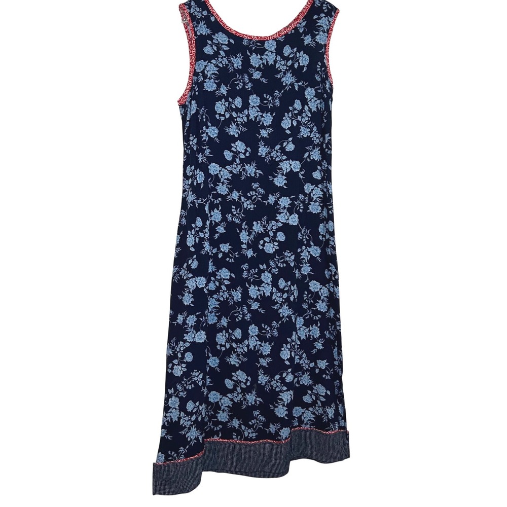 Stonebridge Womens Medium Blue Floral Gingham Trim Sleeveless Midi Dress cottage